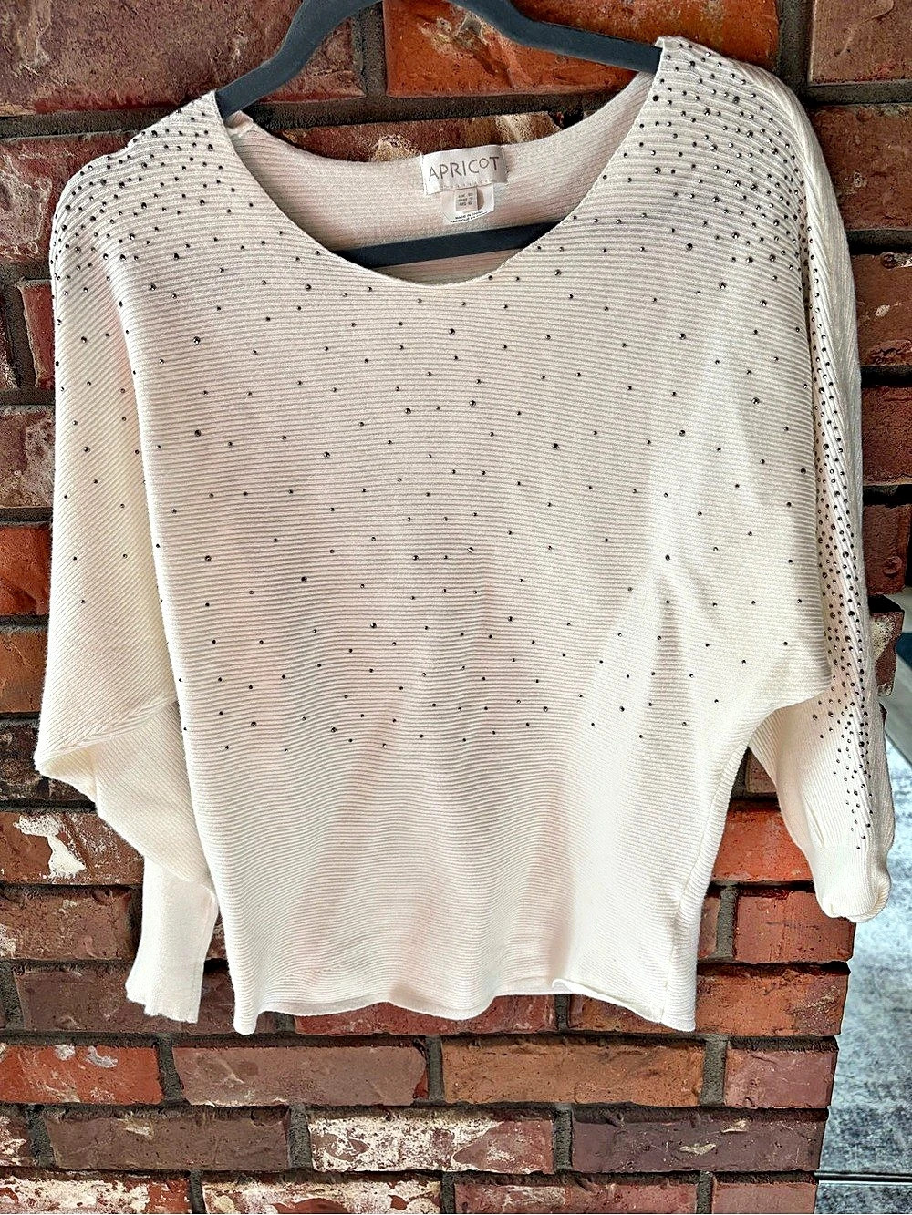 Apricot Embellished Crew Neck Sweater in White US 6